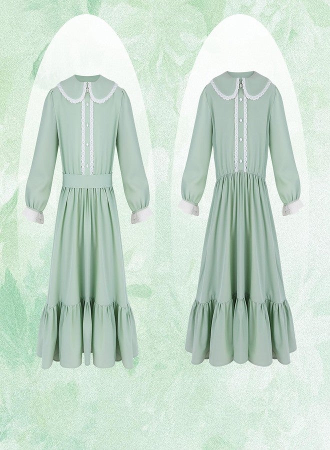 ZhouBoat Pioneer Girl Dress Costume Colonial Prairie Dress Victorian Costumes for Girls,8 Years Green - Image 3